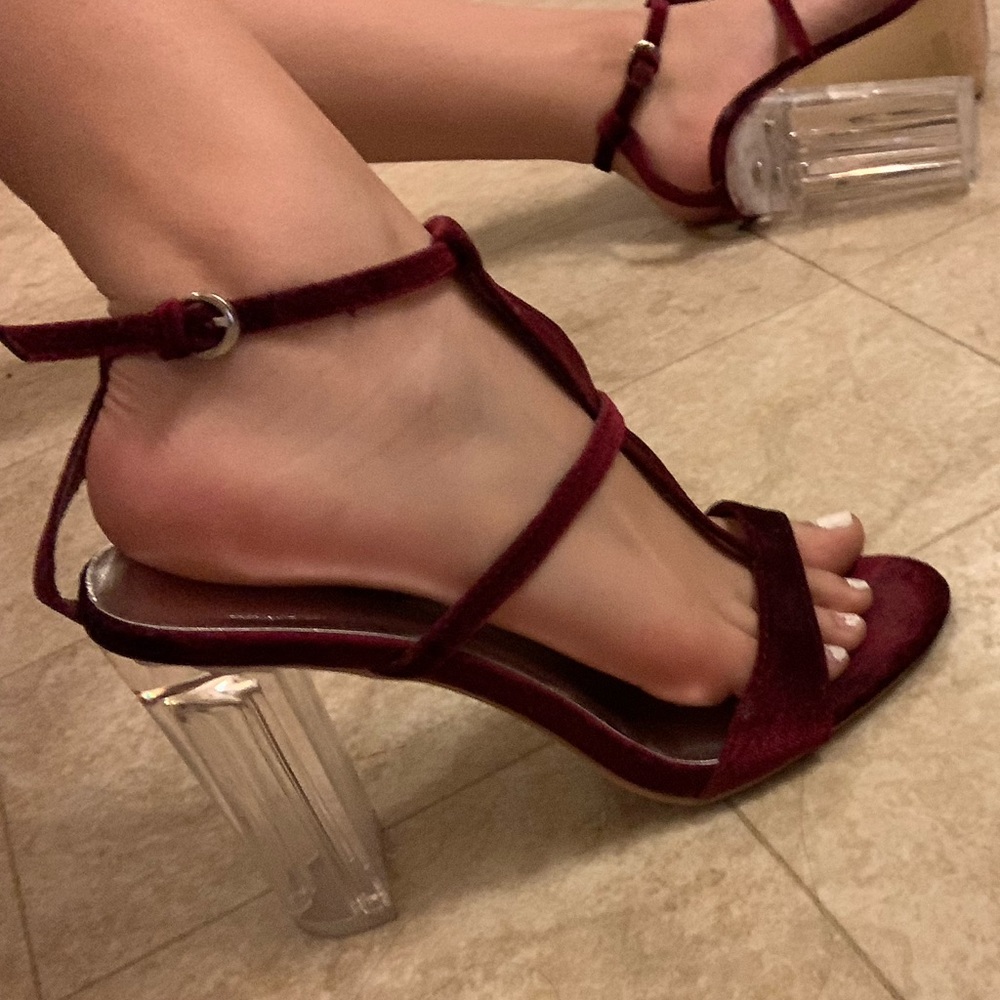 Velvet chunky heels